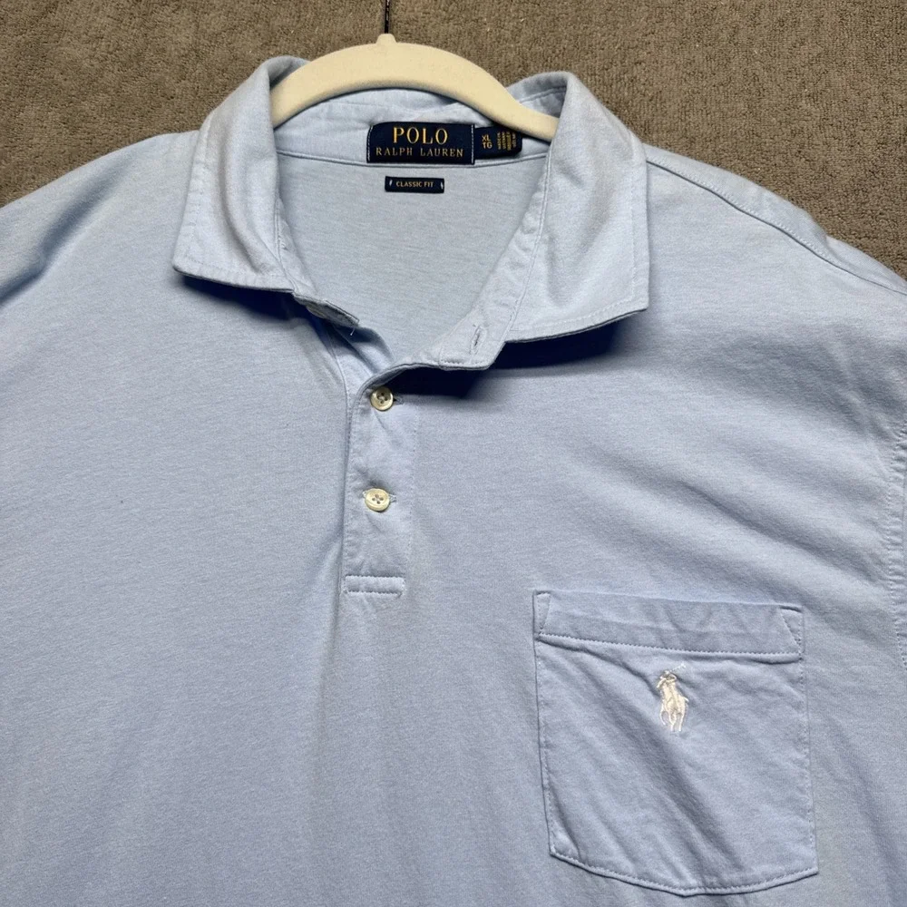 Polo Ralph Lauren Light Blue Polo Shirt XL Classic‎ Fit Pocket Preppy Style